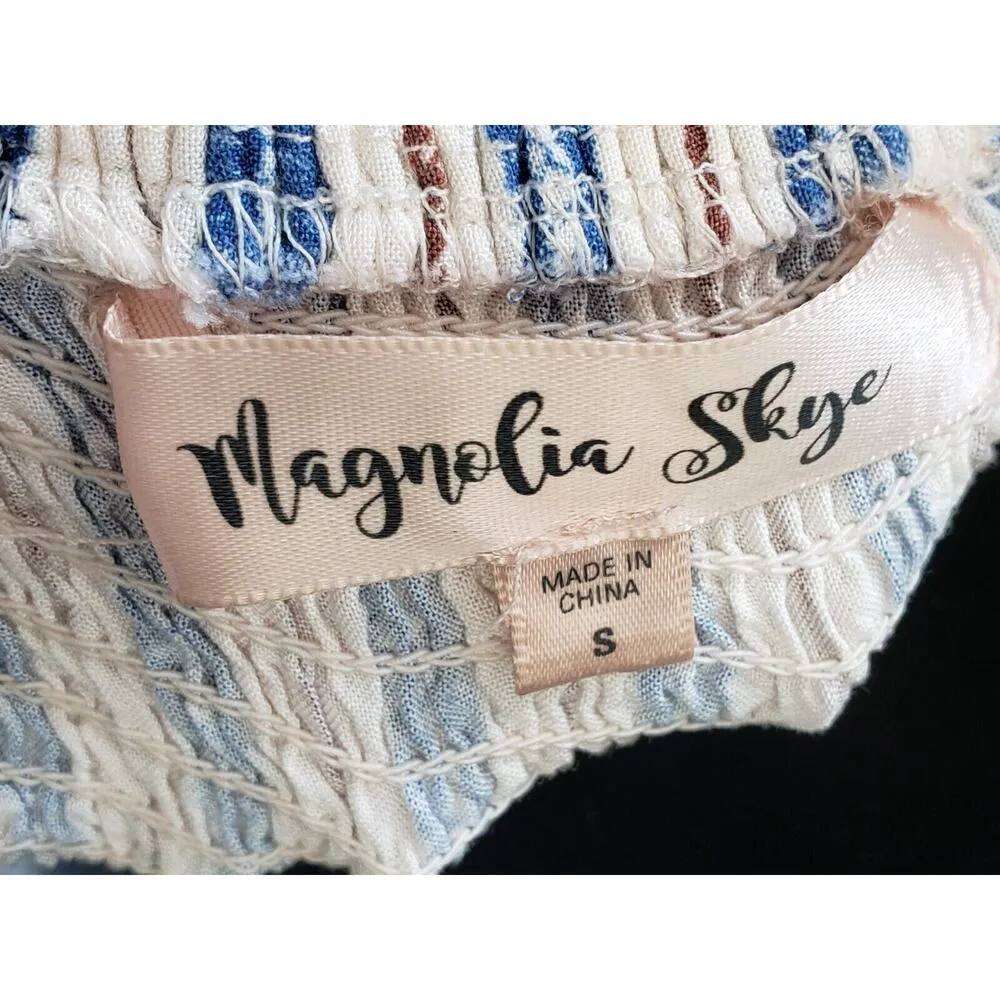 Magnolia Skye Women Multi Striped Smocked Cold Shoulder Sleeve Mini Dress Size S - Image 7