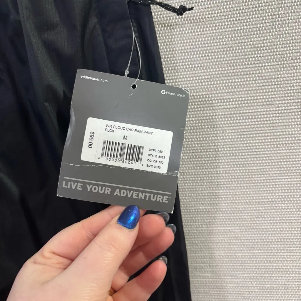 NWT EDDIE BAUER WOMENS BLACK CLOUD CAP RAIN PAINTS SIZE MEDIUM - Image 6