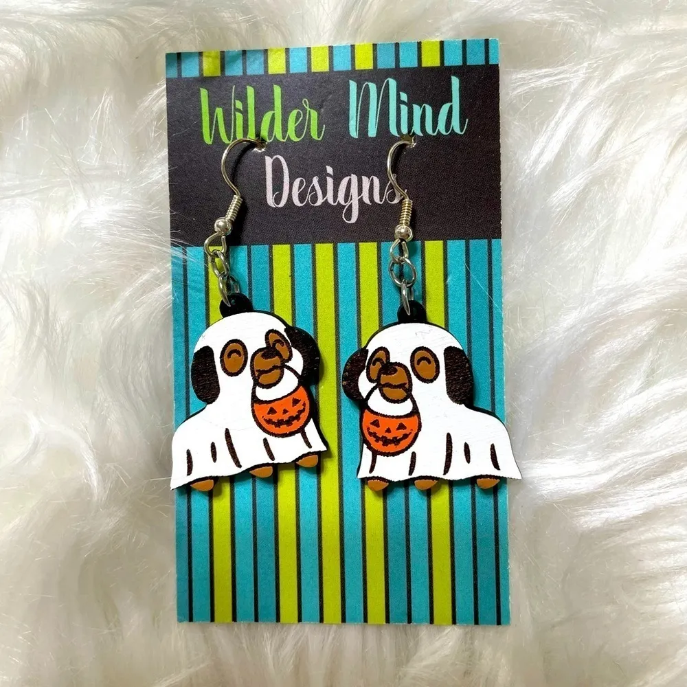 Halloween Dog Ghost Pumpkin Jack O Lantern Dangle Earrings - Image 5