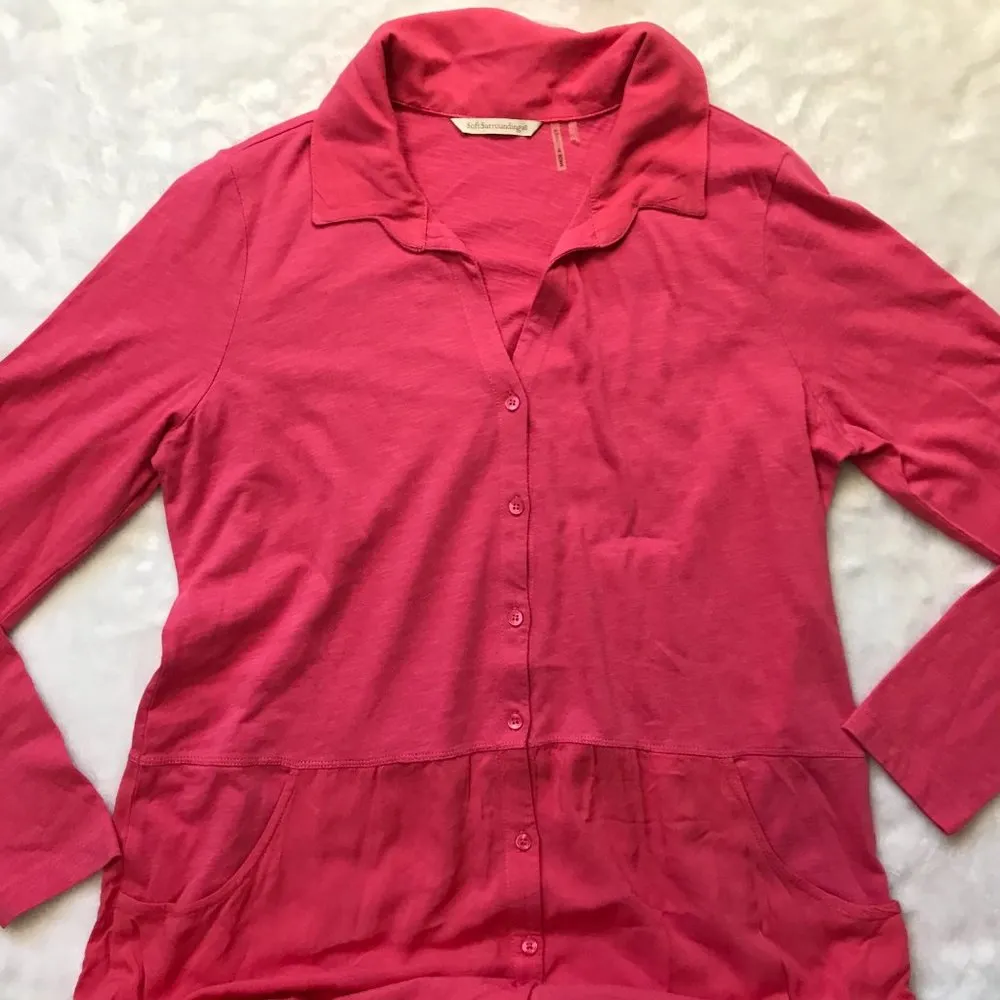 Soft Surroundings Medium The Right Combo Tunic Top Blouse Pink Coral Long Sleeve - Image 5
