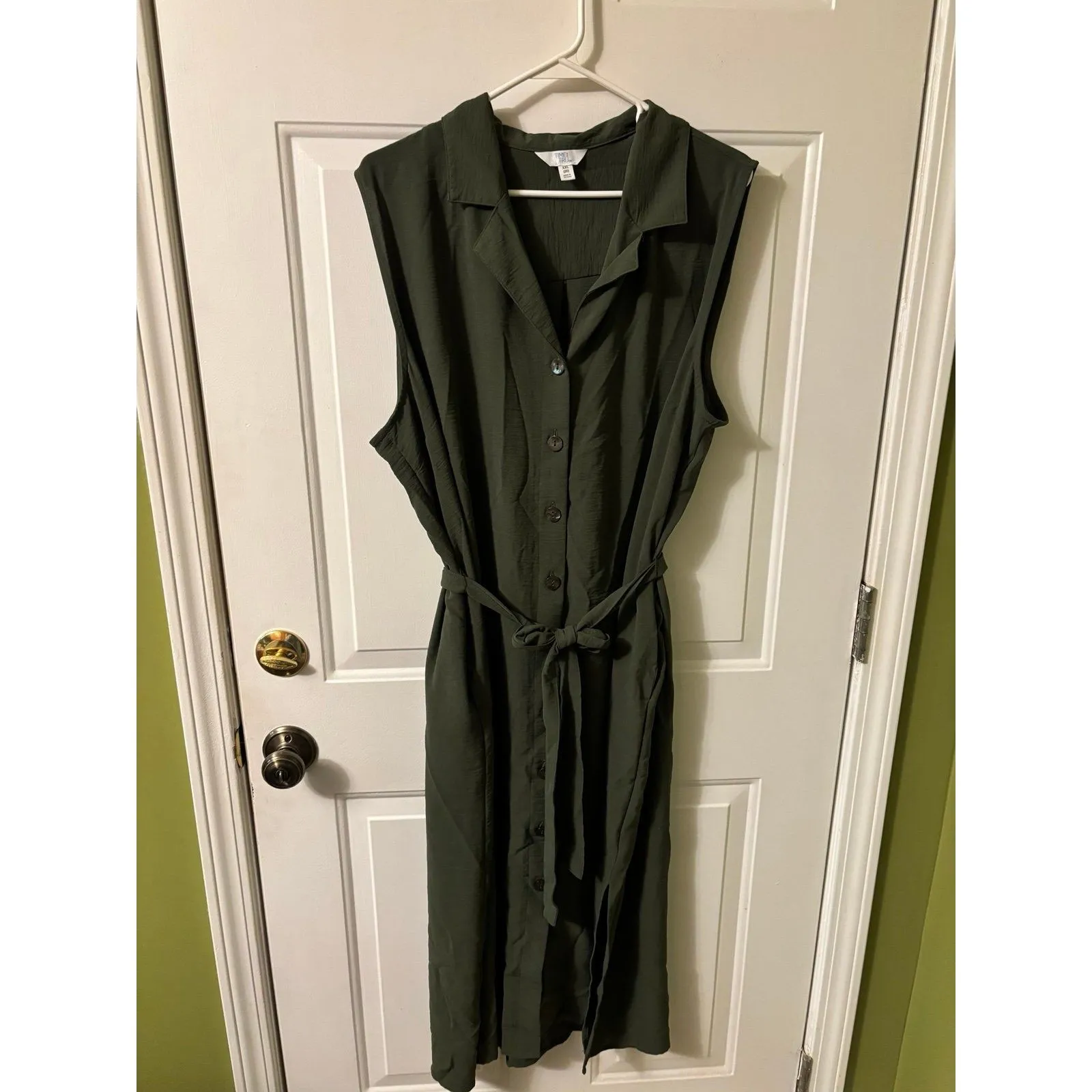 Time and Tru Women's Plus Button Down Shirt Dress with Belt, Size XXL 20 Green - Image 2