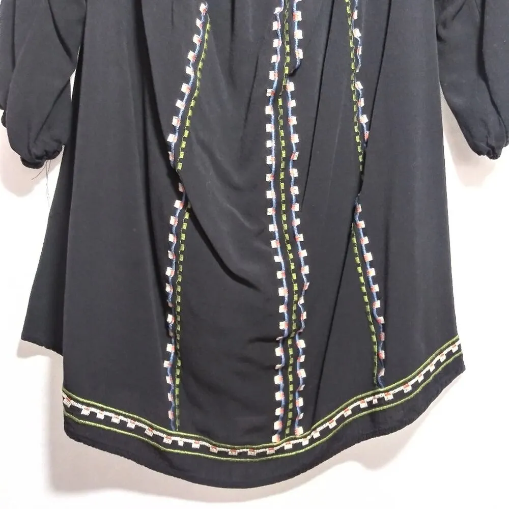 Flying Tomato Black Embroidered Off Shoulder 3/4 Sleeves Boho Short Dress Size L - Image 4