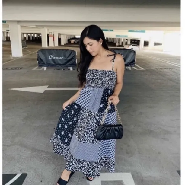 Sandy Liang x Target Dress Black & White Animal Floral Plaid Patchwork XL - Image 5