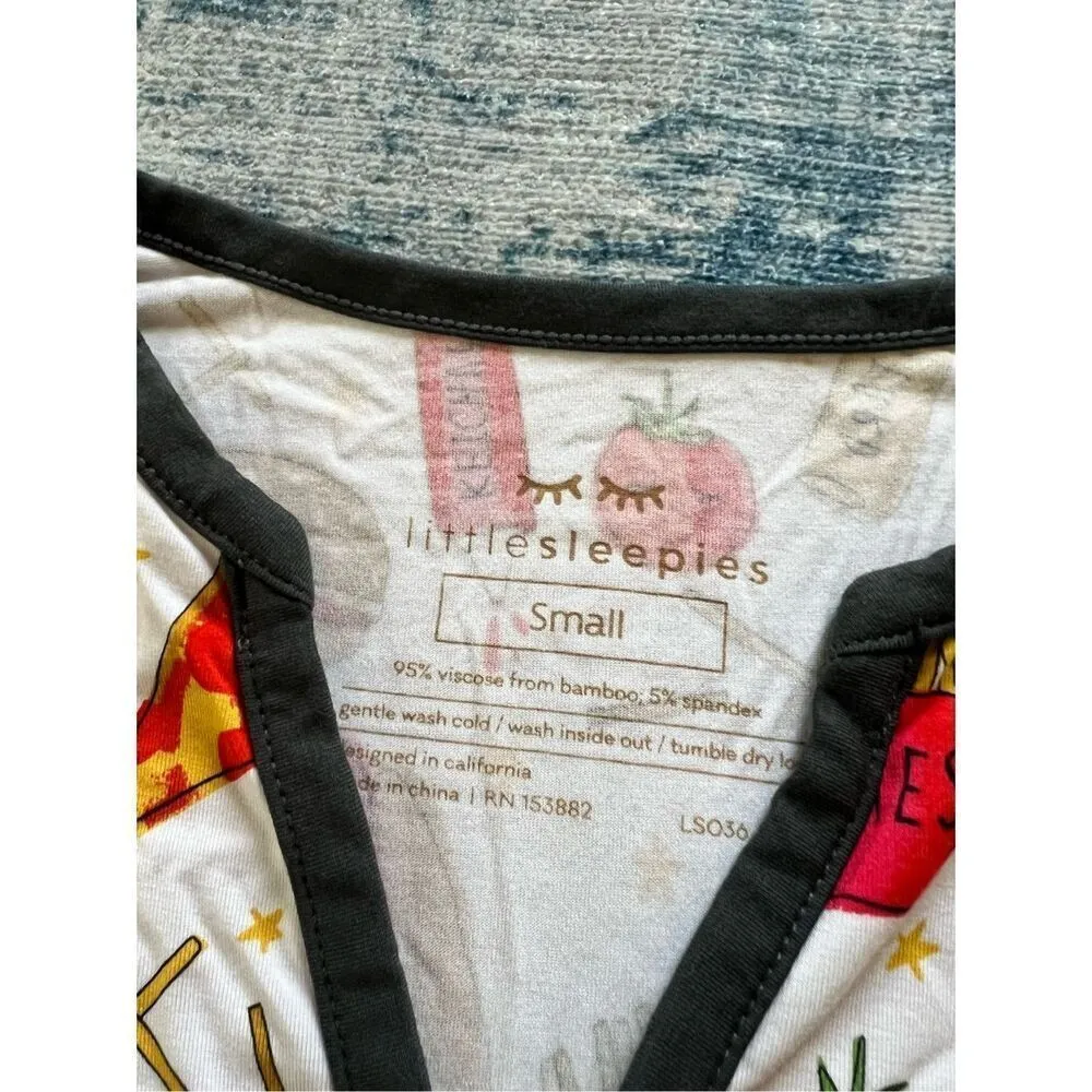 Little Sleepies Fast Foodie Print Bamboo Viscose Short Sleeve Pajama Top Small White - Image 4