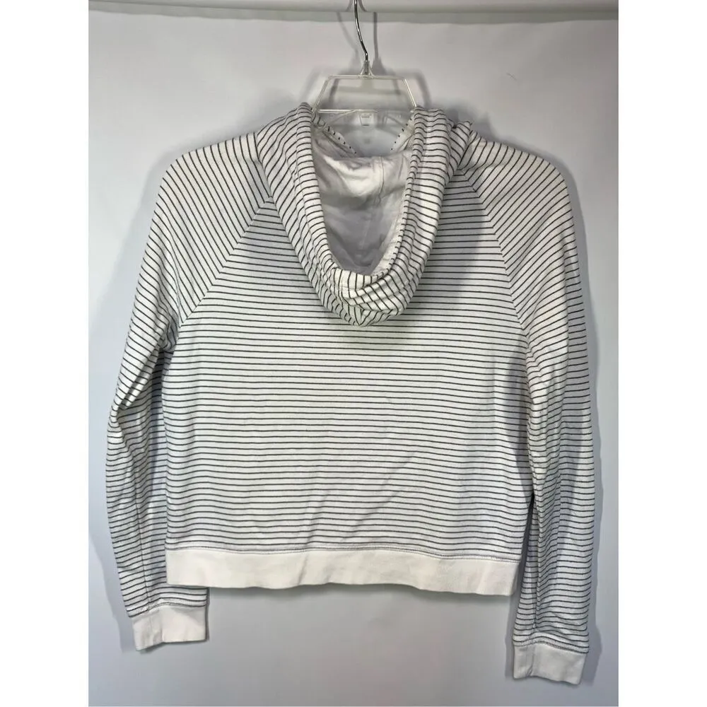 -2. TOPSHOP Women's Long Sleeve Striped Zip-Up Hoodie White Black Size Medium - Image 5