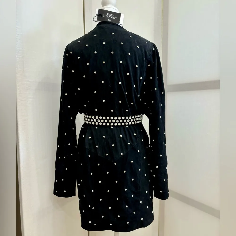 Leather Rhinestone Blazer Dress. Size XS. Black. NWT - Image 5