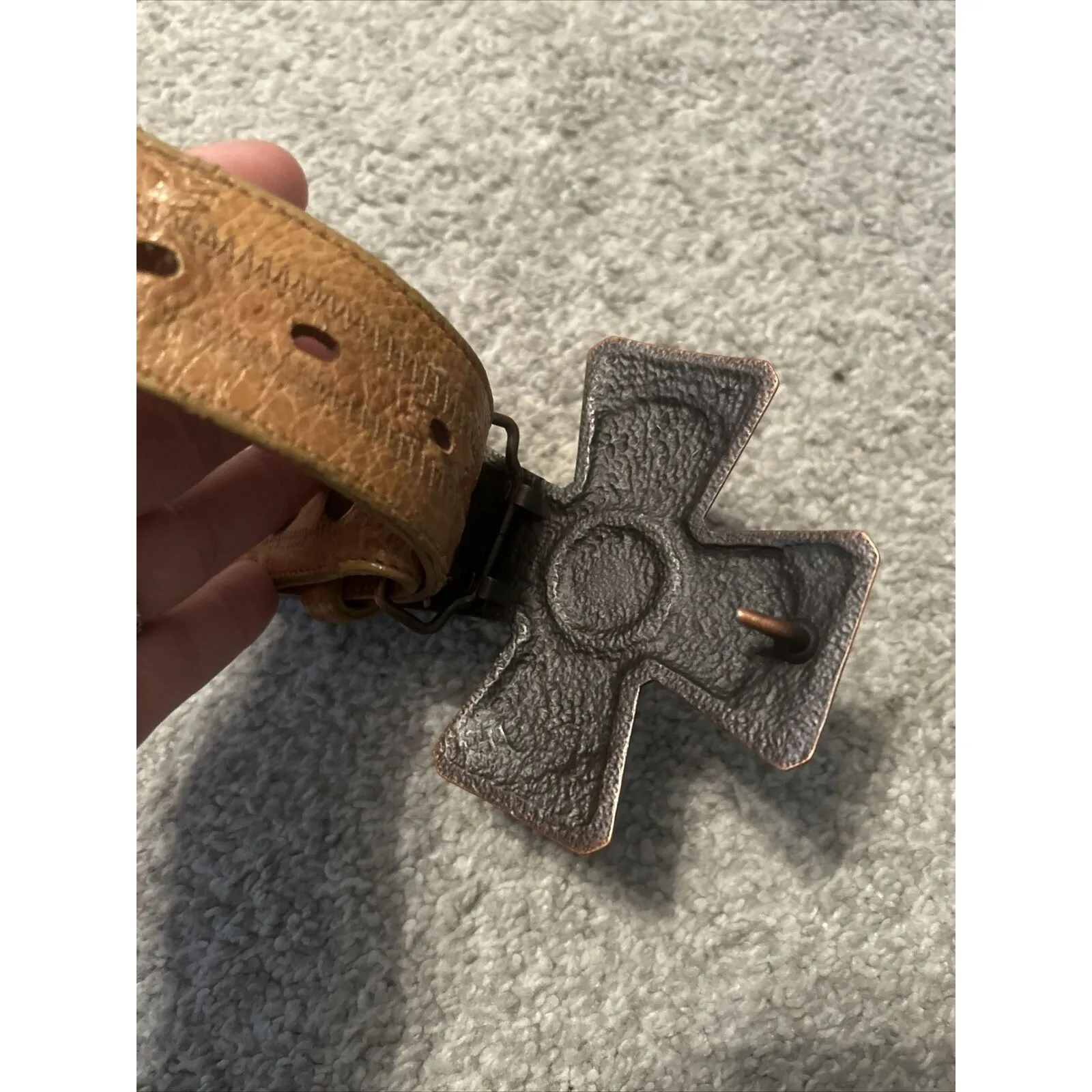 TONY LAMA brown leather belt 36 unisex‎ western cross heavy cowboy Cowgirl - Image 4