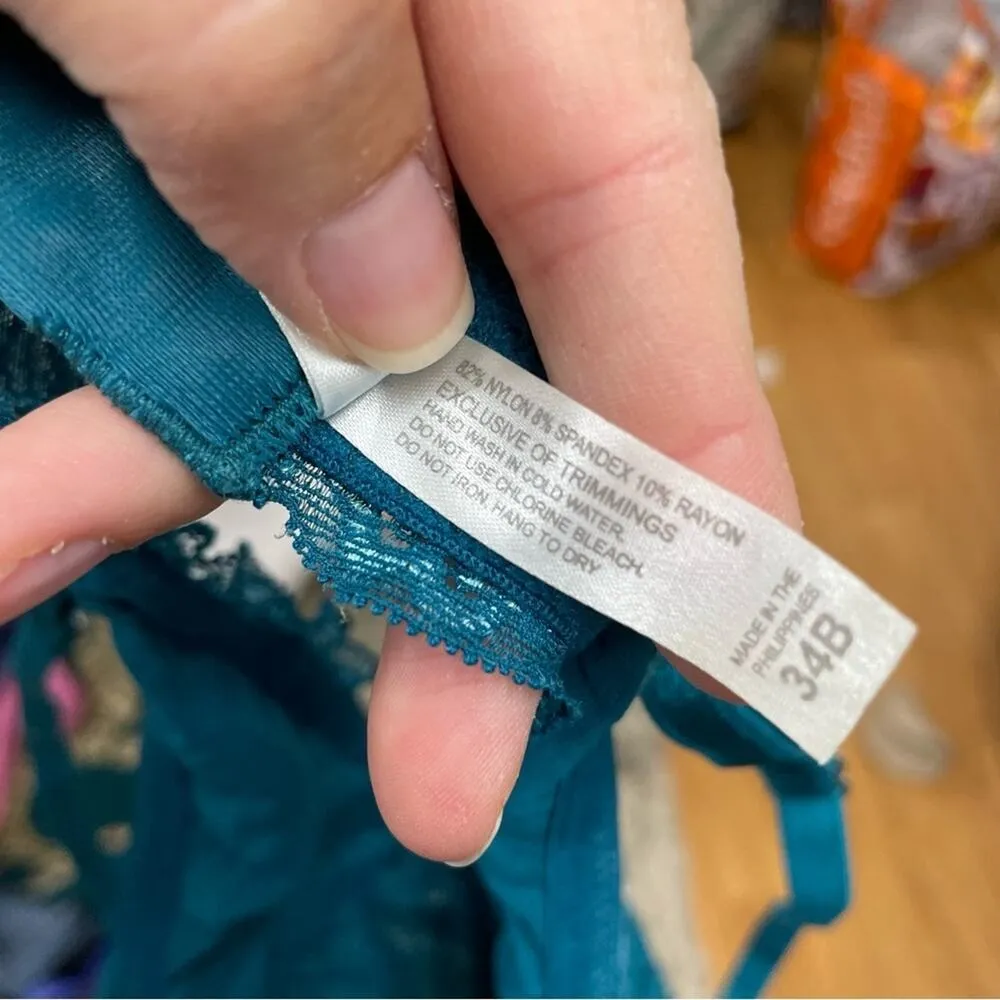 Intimint Teal Green Lace Demi Underwire Push Up Bra 34B Girly Romantic Lingerie Blue Size undefined - Image 8