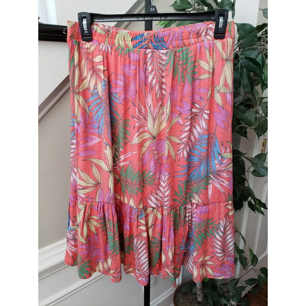 Mlle Gabrielle Women's Tropical Button Front Ruffle Hem Skirt Size L Rayon Blend - Image 11