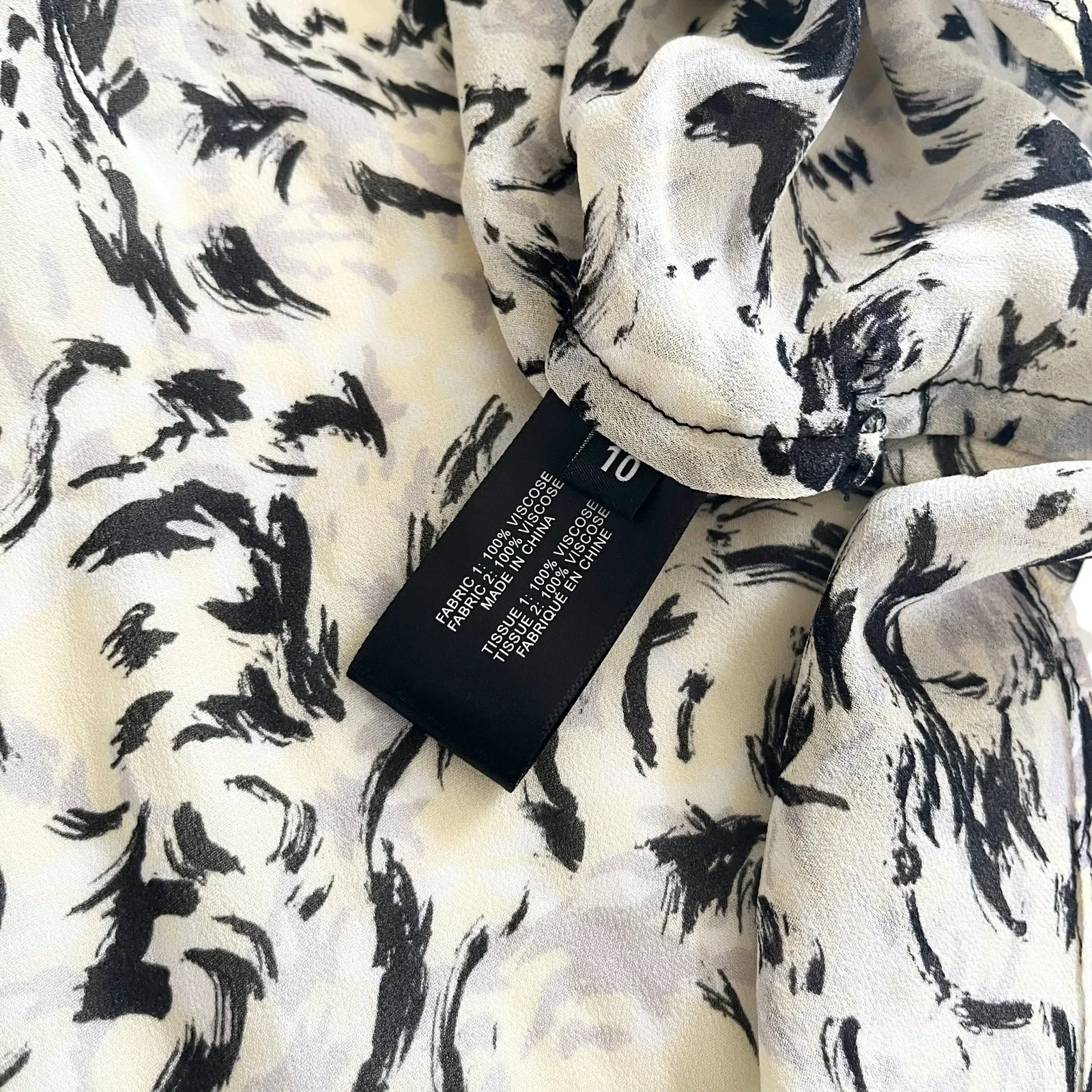 Proenza  Schouler Abstract Animal Print Crepe Chiffon Blouse In Butter Black 10 - Image 11