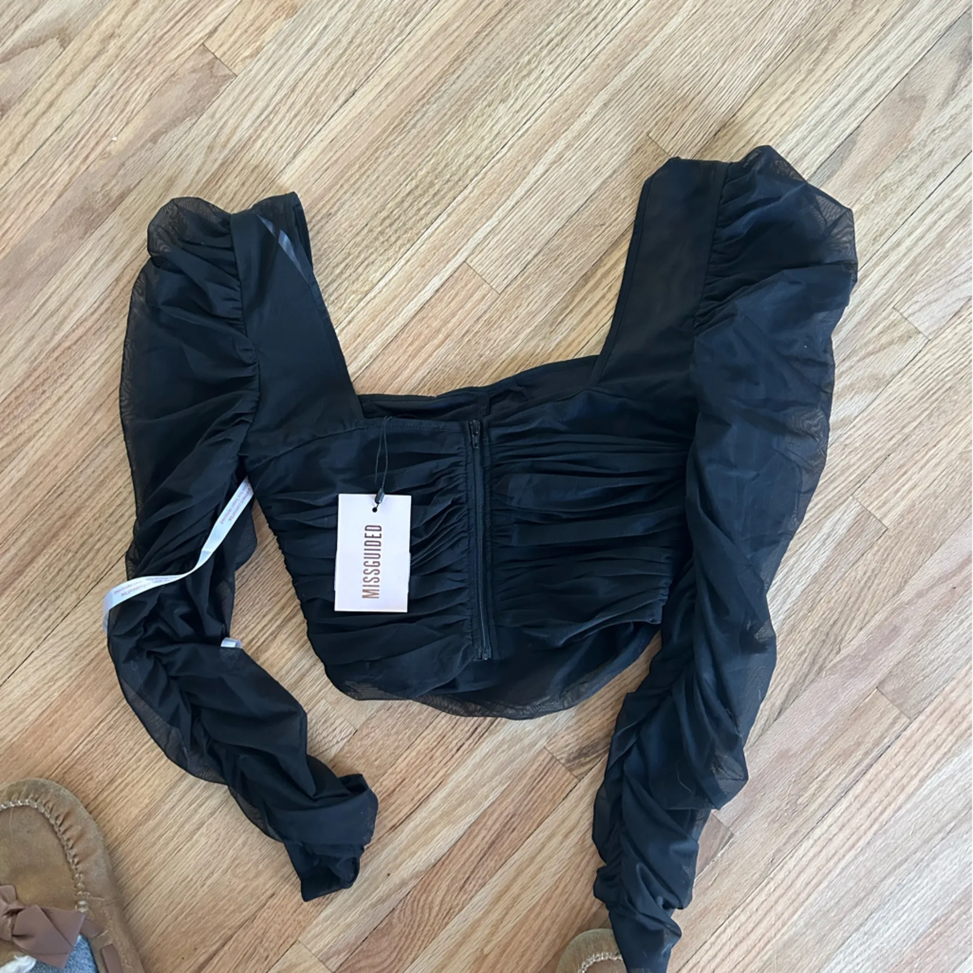 NWT missguided black mesh ruched front milkmaid top - Image 6