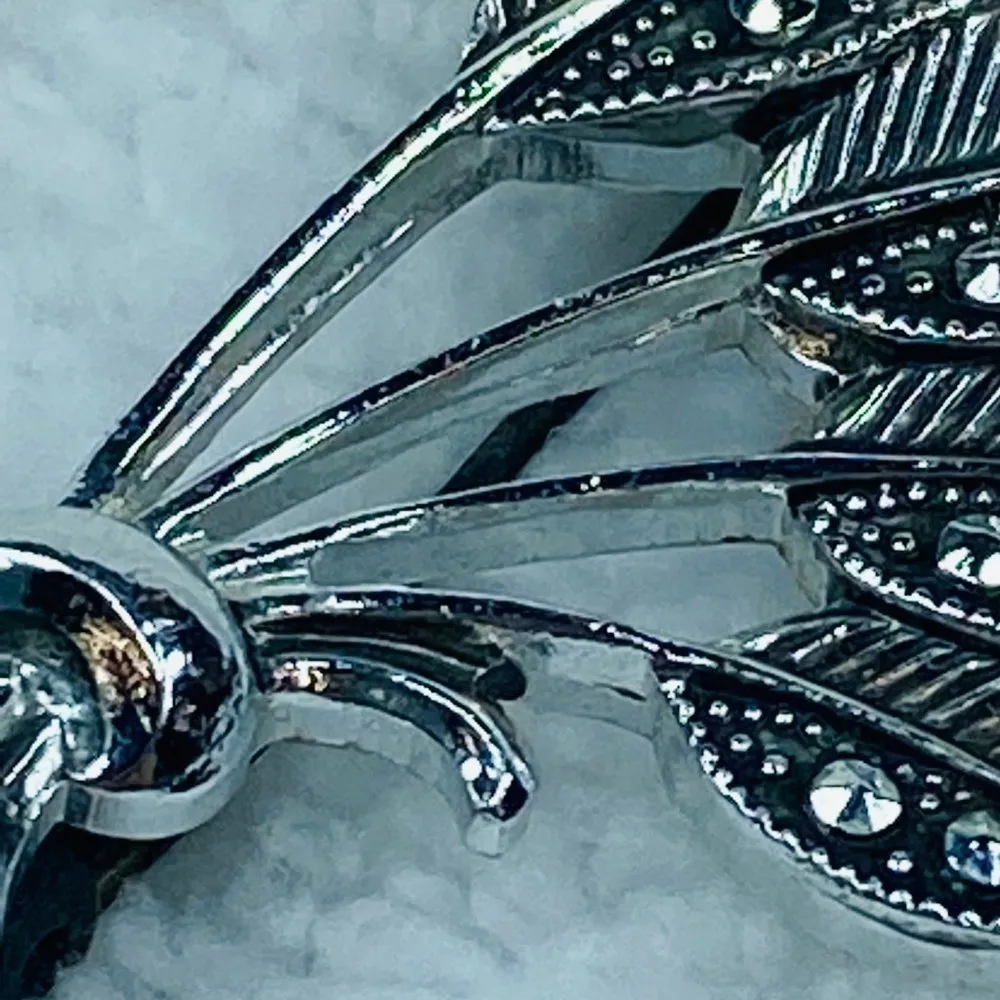 Silver Color Metal Bunch Cluster Leaf Leaves Jewelry Pin Brooch Faux Marcasite - Image 6