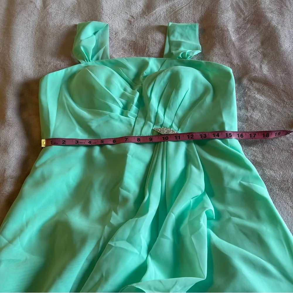 NWOT mint green sleeveless formal dress with sheer jacket rhinestone brooch 14 - Image 9