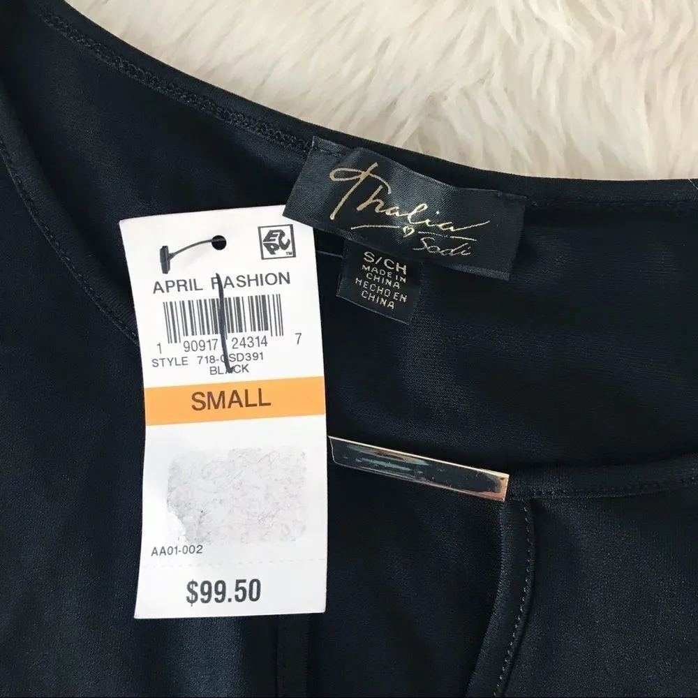 THALIA SODI Black Sleeveless‎ Stretch Knit Midi Dress High Low Hem Small New - Image 6