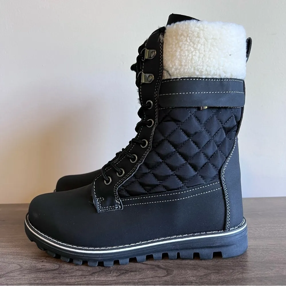Polar Lace Up Quilted Faux Fur Lined Women's Boot With Side Zip Pocket Size 7 - Image 3