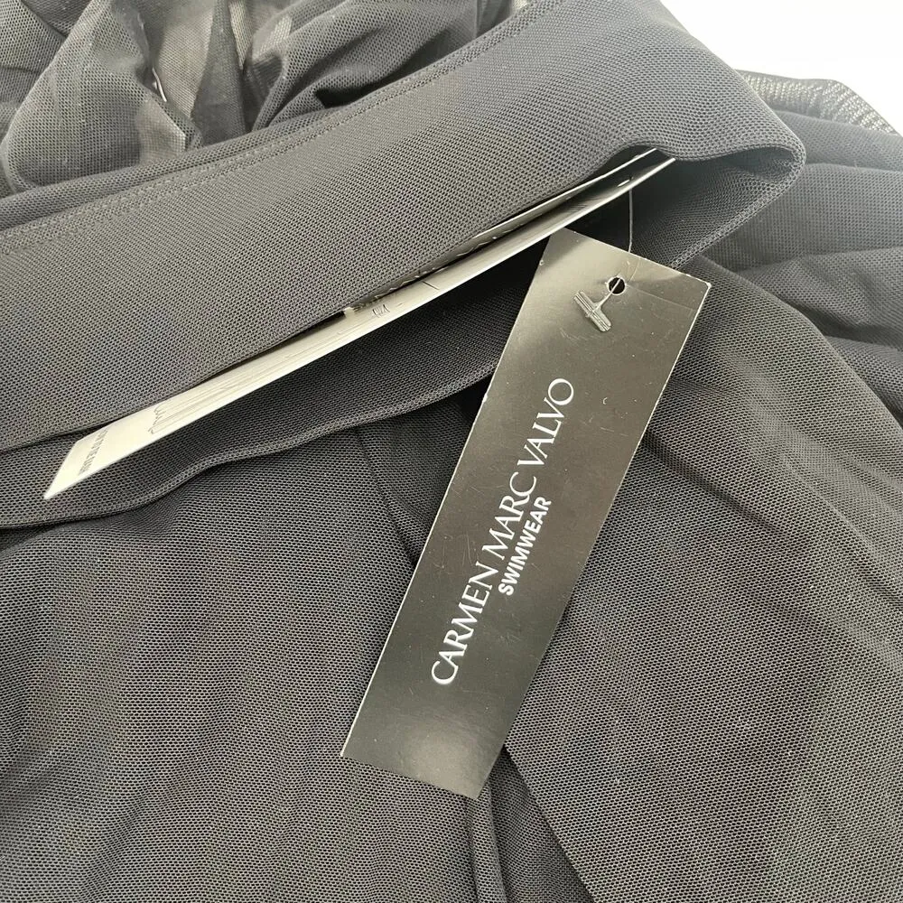 CARMEN MARC VALVO Swim Skirt Large Beach Cover-Up Sheer Slits Pull On Tie Waist - Image 6