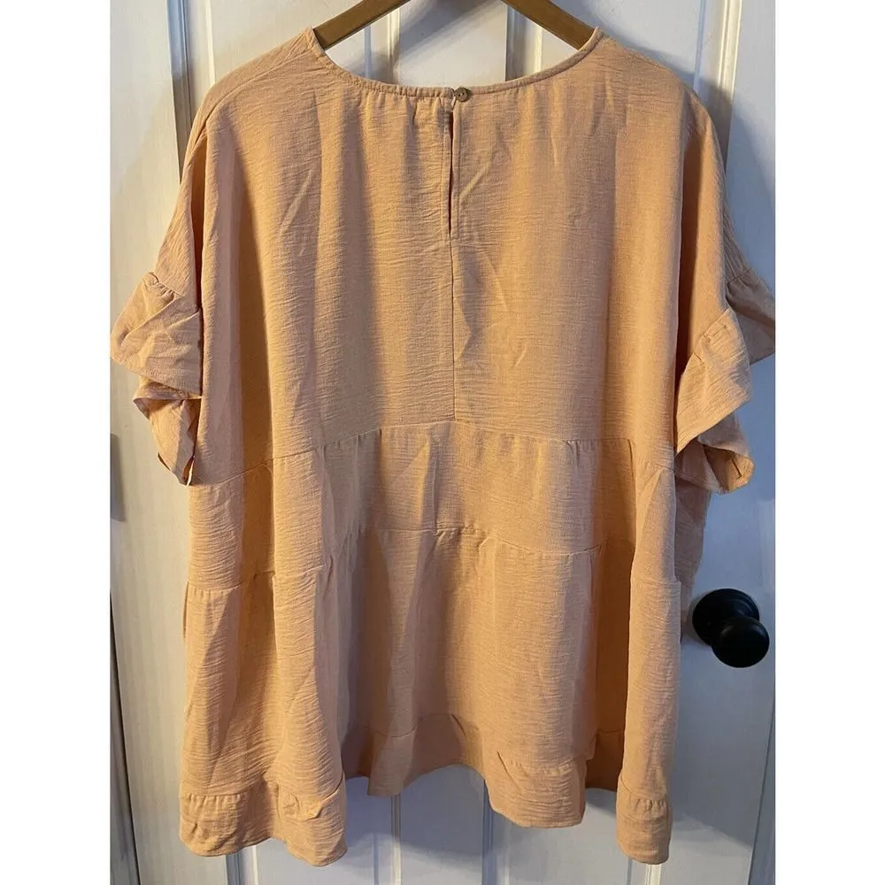 Heyson Womens Boho Ruffled Tunic Top Plus Sz 1X NEW Peachy/Nude Color - Image 2