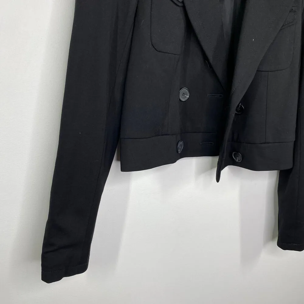 LOFT Black Faux Fur Collar Long Sleeve Cropped Jacket Women's Size XS - Image 4