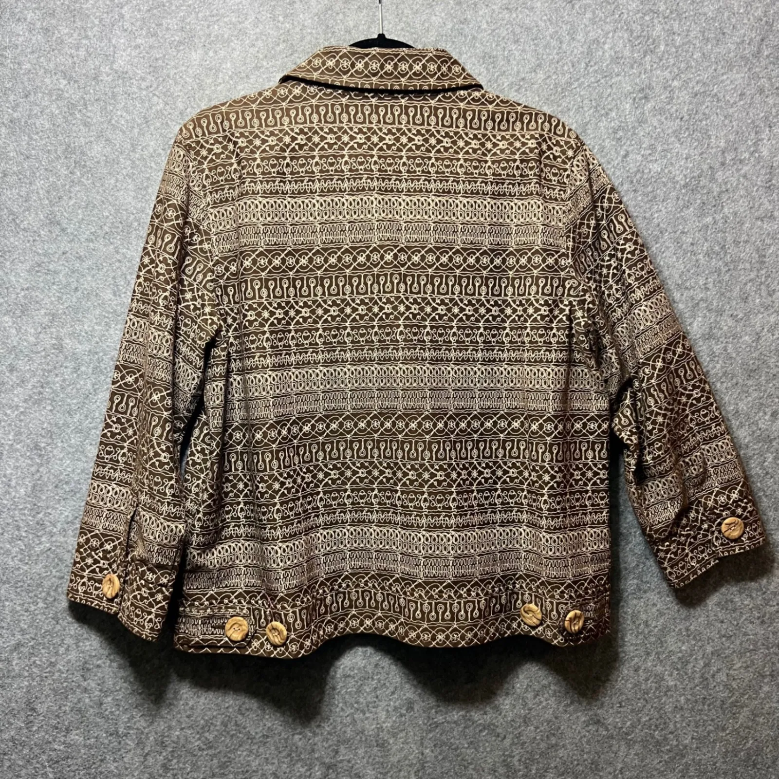 Vintage First Issue Liz‎ Claiborne Abstract Print Jacket XL Brown Button Up - Image 7