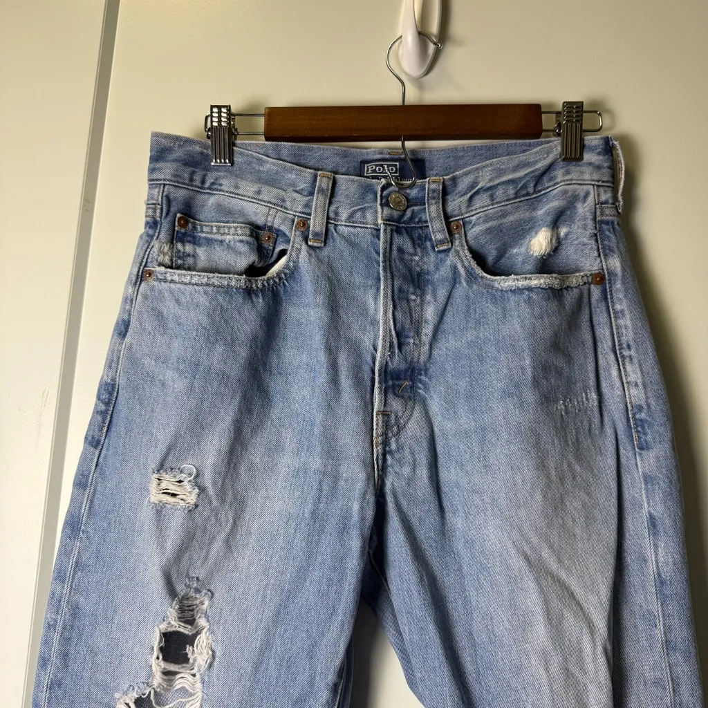 Polo by Ralph Lauren Wms Relaxed Straight Jean Distressed High Waist Button Fly - Image 3