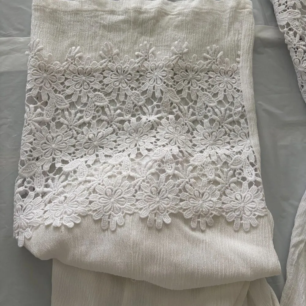 New Directions Lined Lounge Pants w/Crochet Lace Insert on Leg White Size XL EUC - Image 2