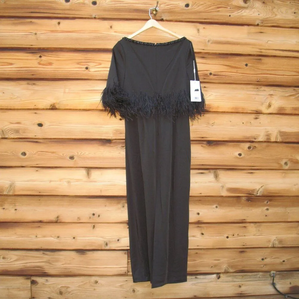 MAC DUGGAL 11787 Quarter Sleeve Crystal Neck Feather Detail Dress - Image 11