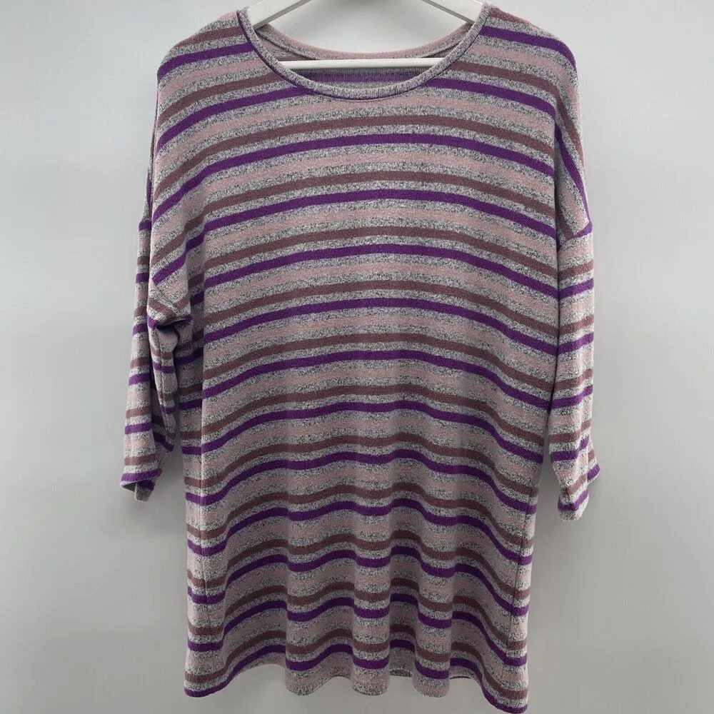 Torrid Size OX Super Soft Plush Long Sleeve Dolman Crew Tee Stripe Knit Multi - Image 3