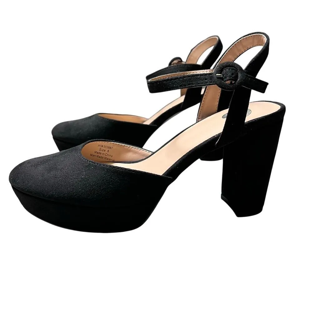 Journee Collection Womens Black Roslynn High Block Heel Sandals US 8 Pumps - Image 9