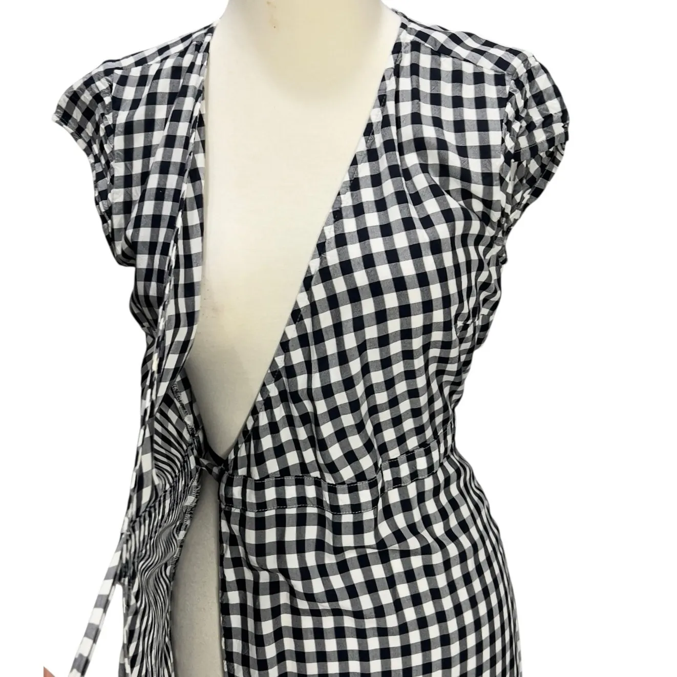 J Crew Midi Wrap Dress Womens XXS Blue White Gingham Viscose Classic Cottagecore - Image 3