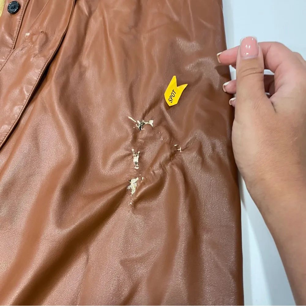 Marissa Webb Faux Leather Shirt Dress Size 10 Brown - Image 8