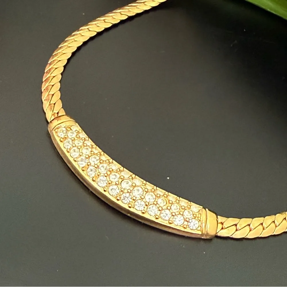 Vintage CD CHRISTIAN DIOR Gold Tone Pave Rhinestones Statement Necklace 24g. - Image 7