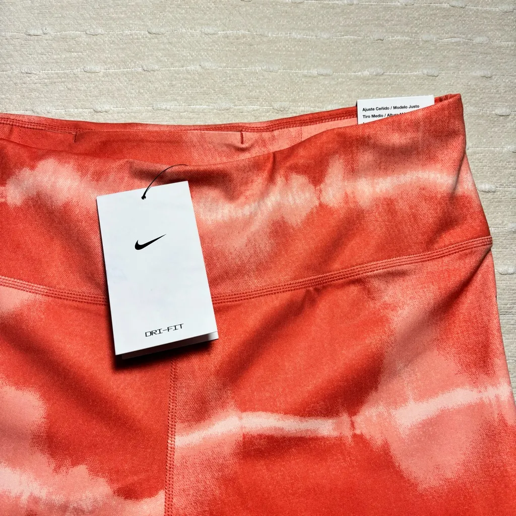 Nike Women's Dry-Fit Leggings-Madder Root&Clear Tie-Dye One Luxe Mid-Rise Size L - Image 8