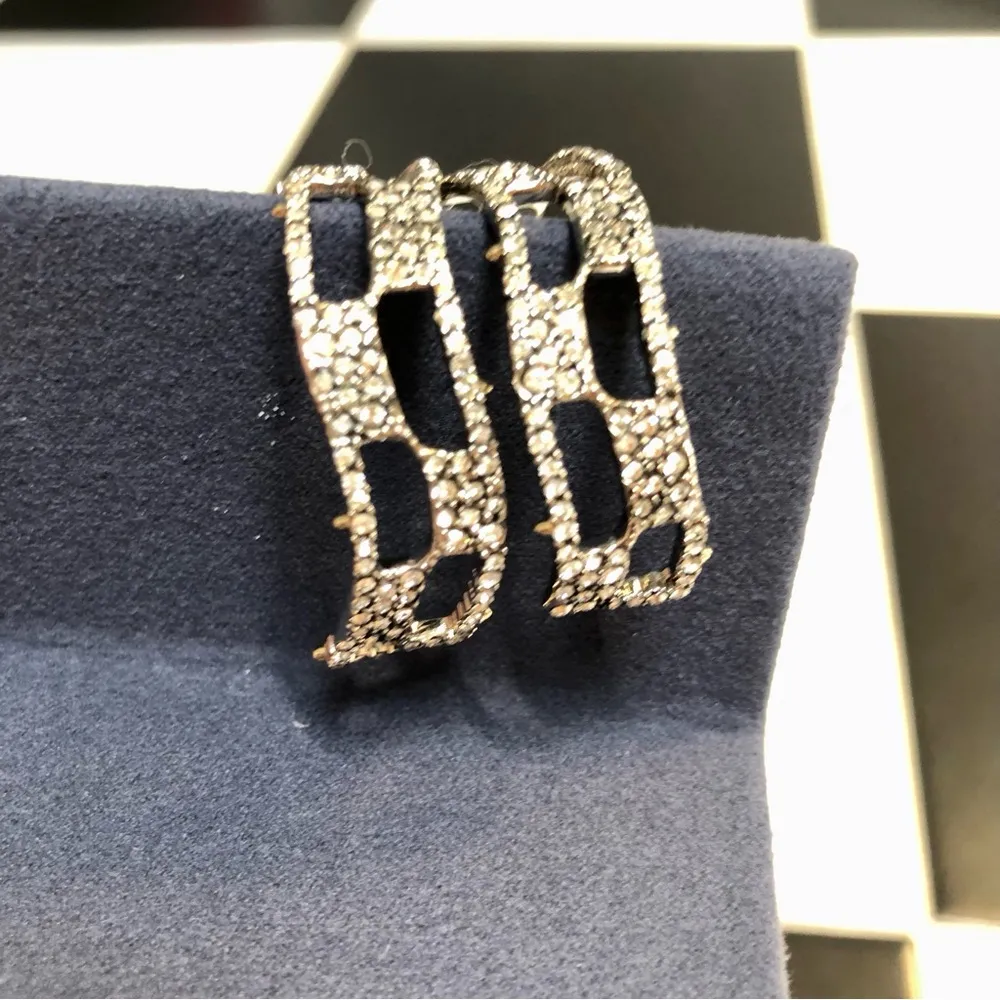 Alexis Bittar 10K White Gold Plated Crystal Hoop Earrings Pavé Checkered Hoops - Image 6