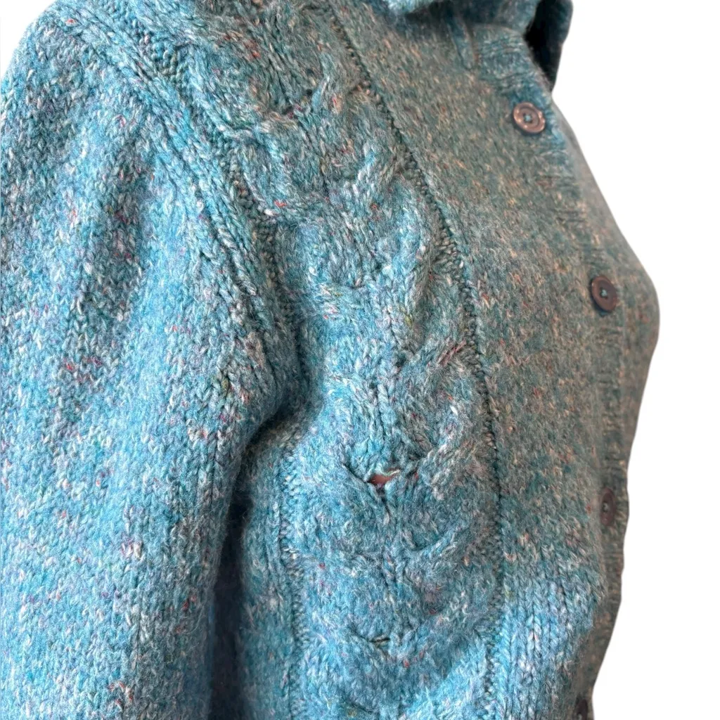 LL Bean Vintage Wool Blend Confetti Cable Knit Cardigan Sweater Womens Medium Blue - Image 8