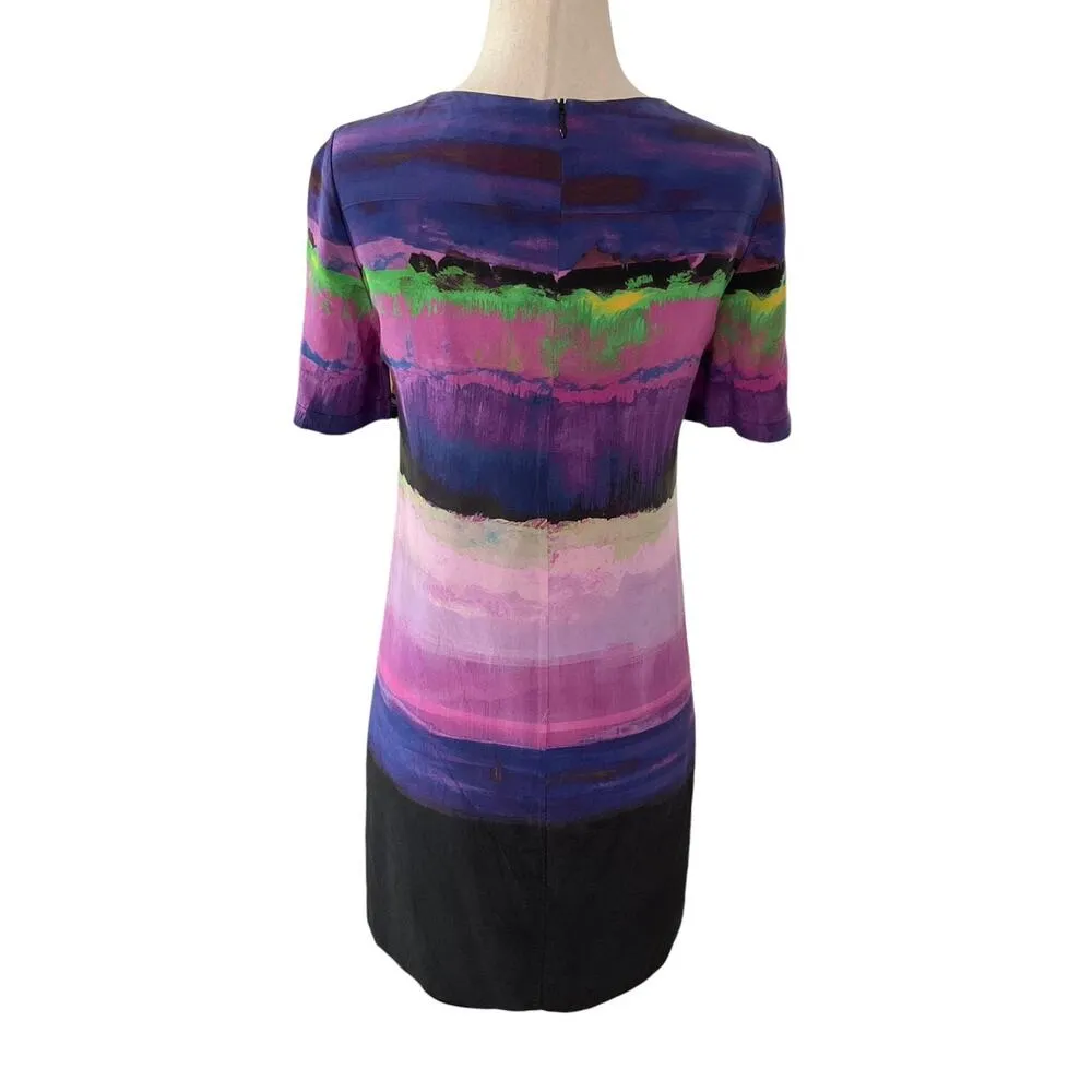 Karen Millen Multicolor Painterly Strip Silk Lined Shirt Women Dress Sz 2  58-42 - Image 2