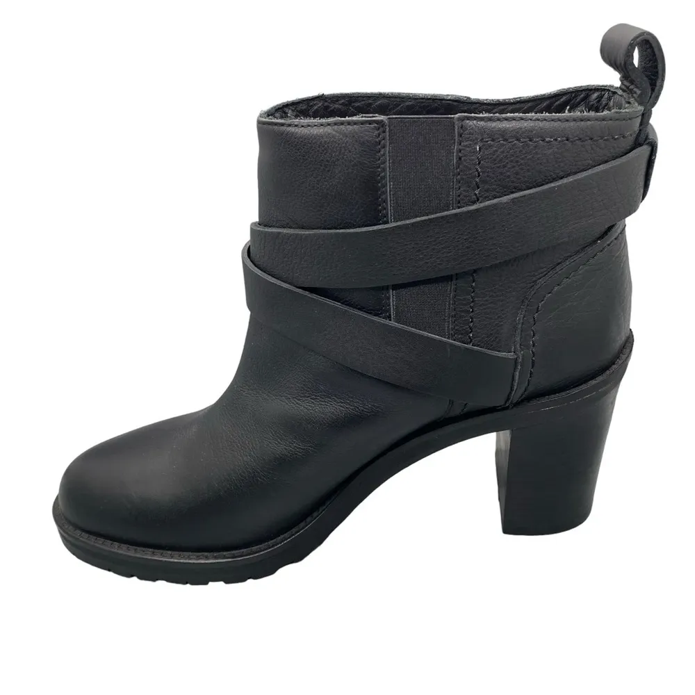 Rebecca Taylor Black Leather Moto Block Heel Ankle‎ Booties Size EU 39 Italy - Image 6