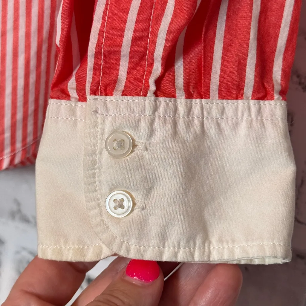 GAP Coral and off White Casual Button Down striped‎ Shirt size medium - Image 3