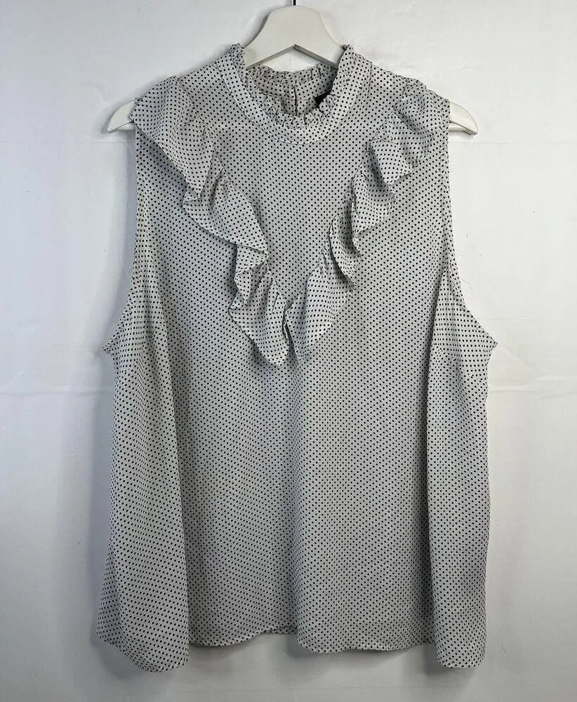 Who What Wear 2X Blouse Top Sleeveless High Neck Polka Dot Ruffle Keyhole Womens - Image 3