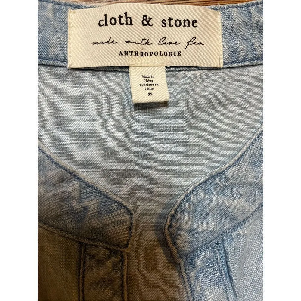 Anthropologie Cloth & Stone Blue Denim
Chambray Ruffle Shirt Dress XS - Image 4