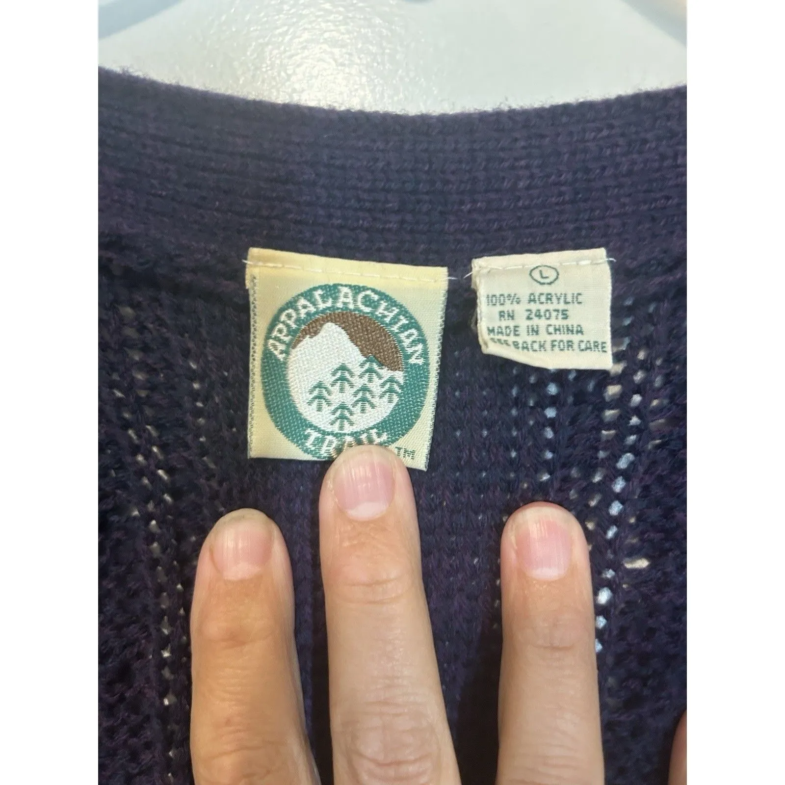 Vintage Appalachian Trail blue purple cable knit grandpa cardigan sweater large - Image 2