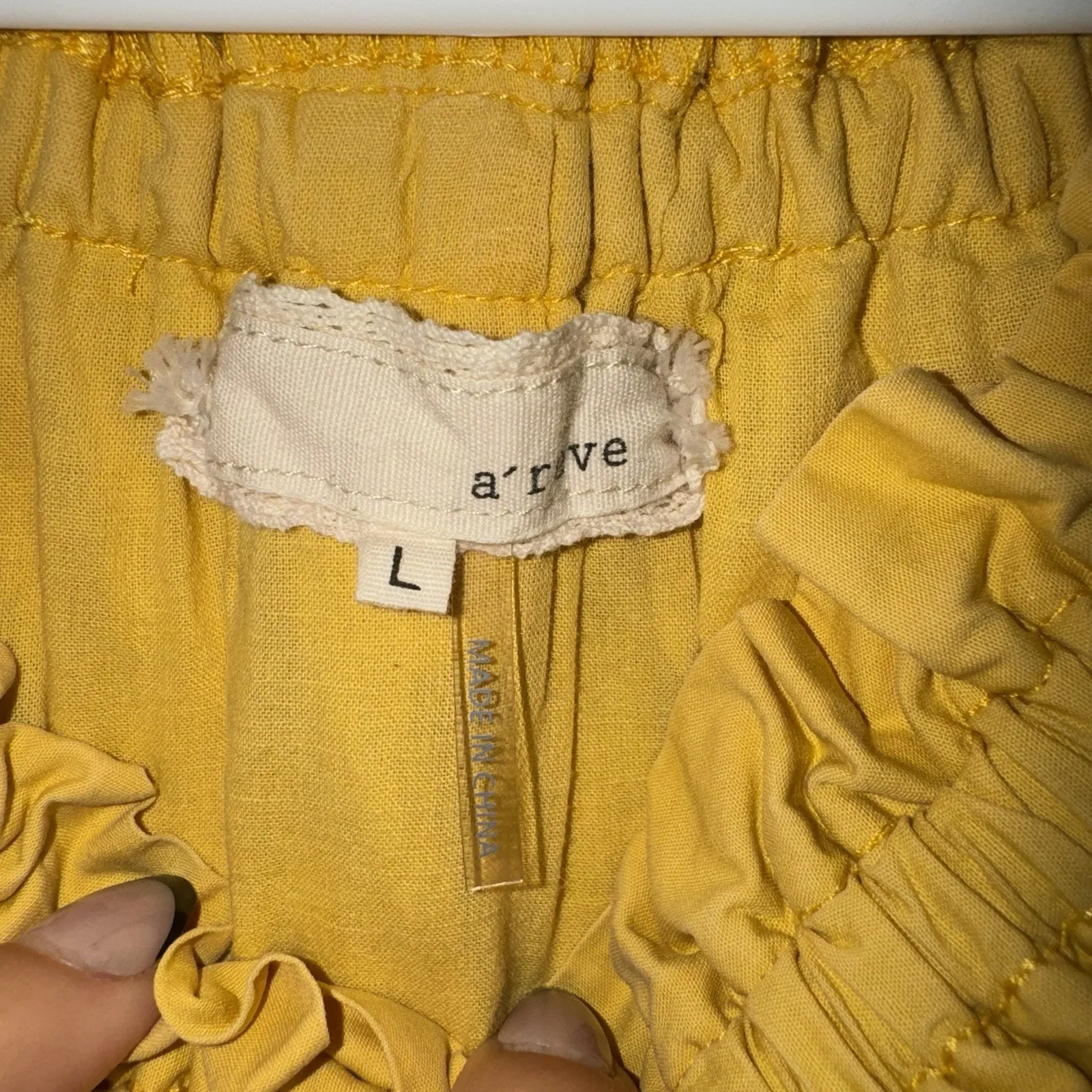 Anthropologie A’Reve Woman’s Off Shoulder Puff Sleeve Dress Sz L Yellow Boho Size L - Image 4