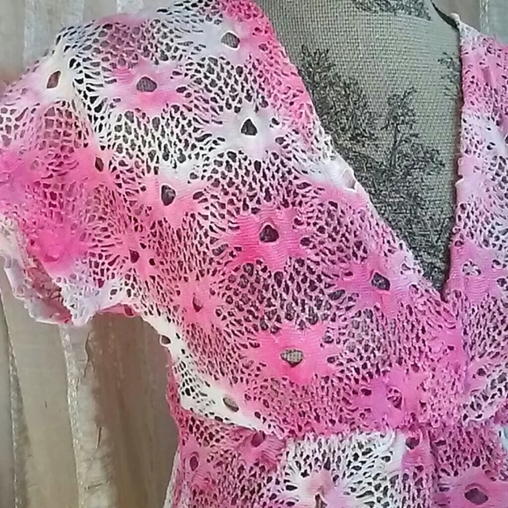 Banana Split Pink Tie Dye Crochet Swim Cover up Dress - Image 2