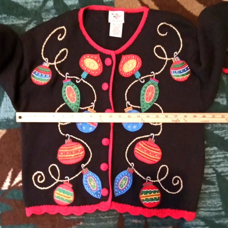 Nutcracker Vintage Holiday Ornament Knit Holiday Womens Sweater Button Small Black - Image 7