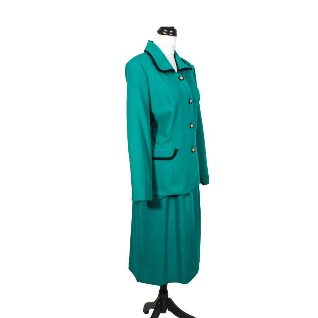 Vintage 1990s Teal & Black Power Skirt Suit Size 14 Nikki Brand Green - Image 2