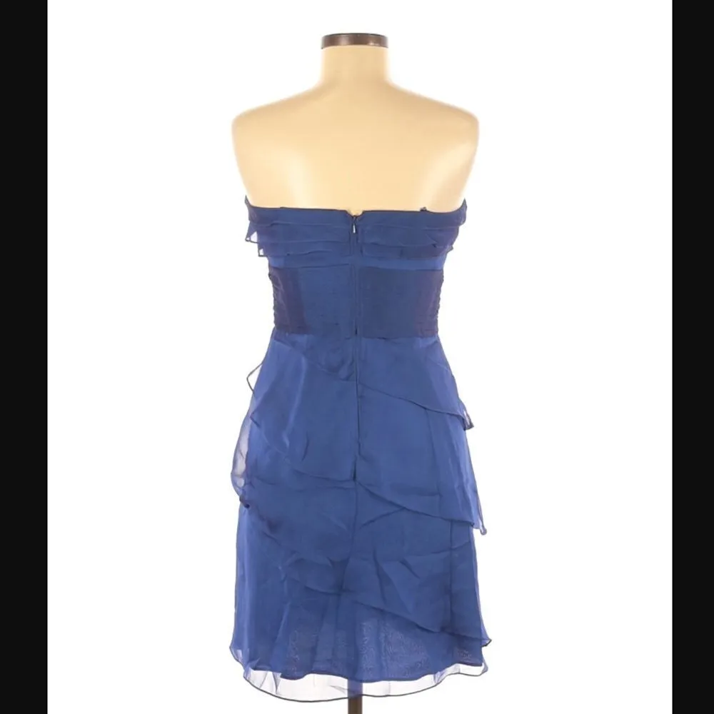 Adrianna Papell Dress 6 Strapless Ruffles Cocktail Blue dressy Organza Tiered - Image 4