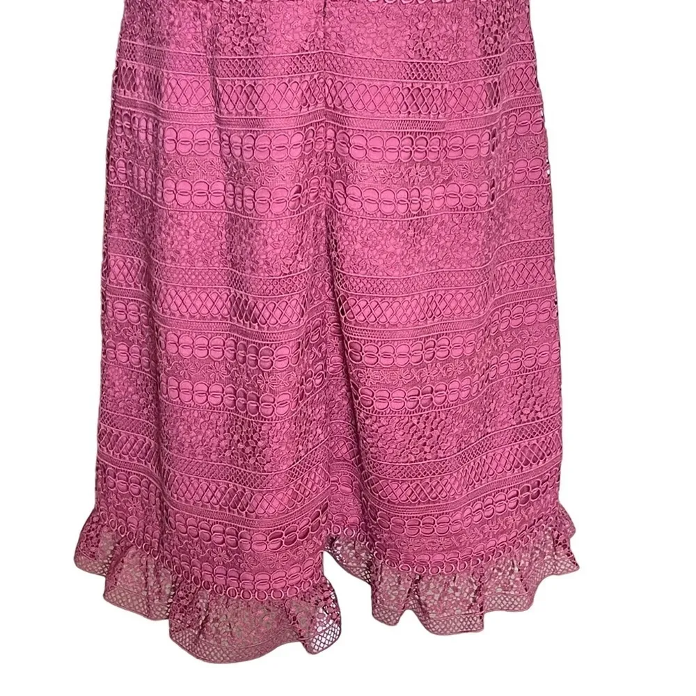 J. Crew Women’s CAP Sleeves Ruffle Dress Size 12 Mixed Lace Crochet - Image 9