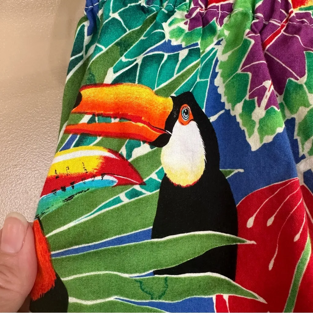 Vintage Women’s Tropical Birds Elastic Waist Pull On Shorts Medium Green - Image 8