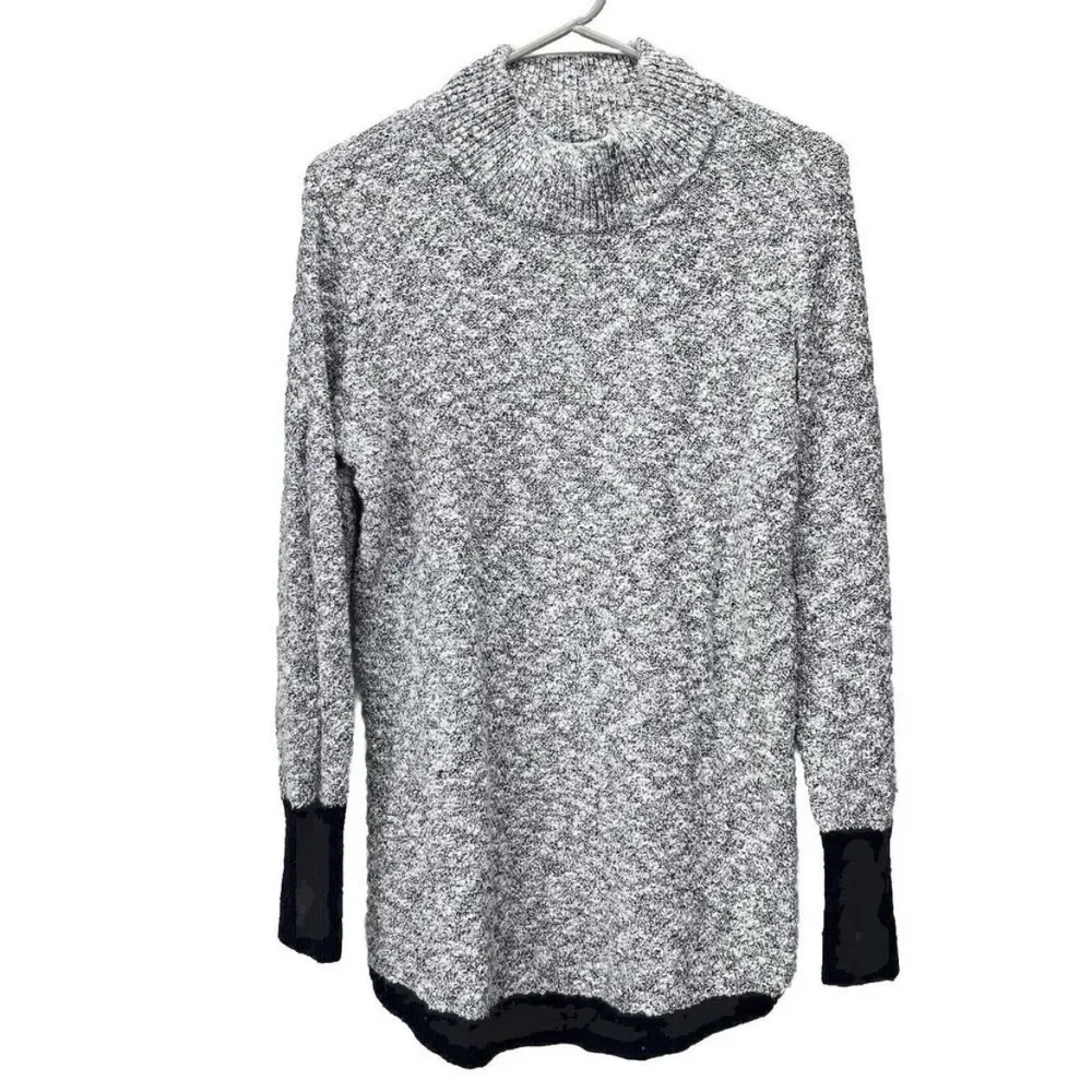 LL Bean Marled Gray Black Mock‎ Neck Linen Blend Ragg Pullover Sweater SMALL - Image 3