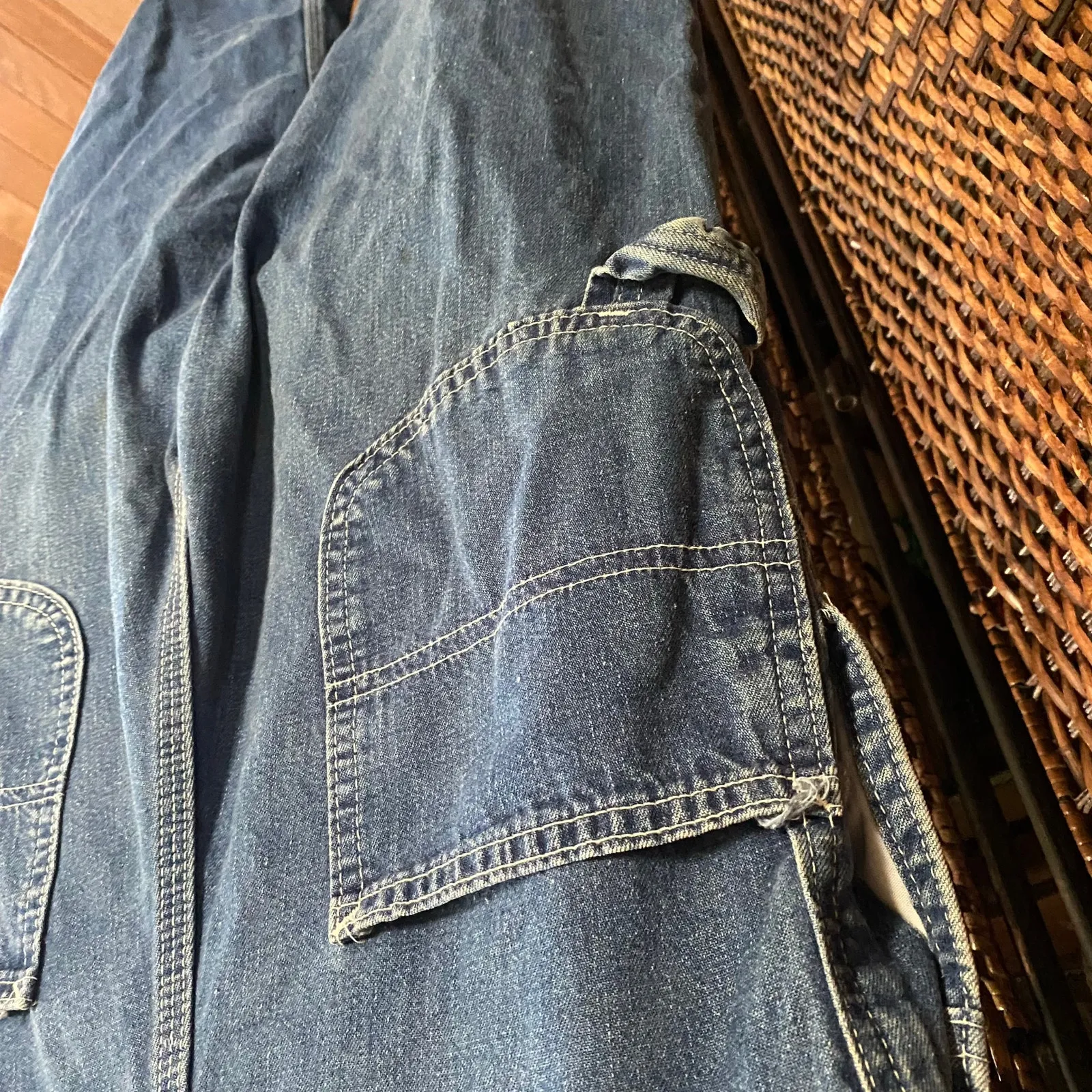 Size XS//Vintage 70s Lee Denim Straight Leg Overalls Blue - Image 6