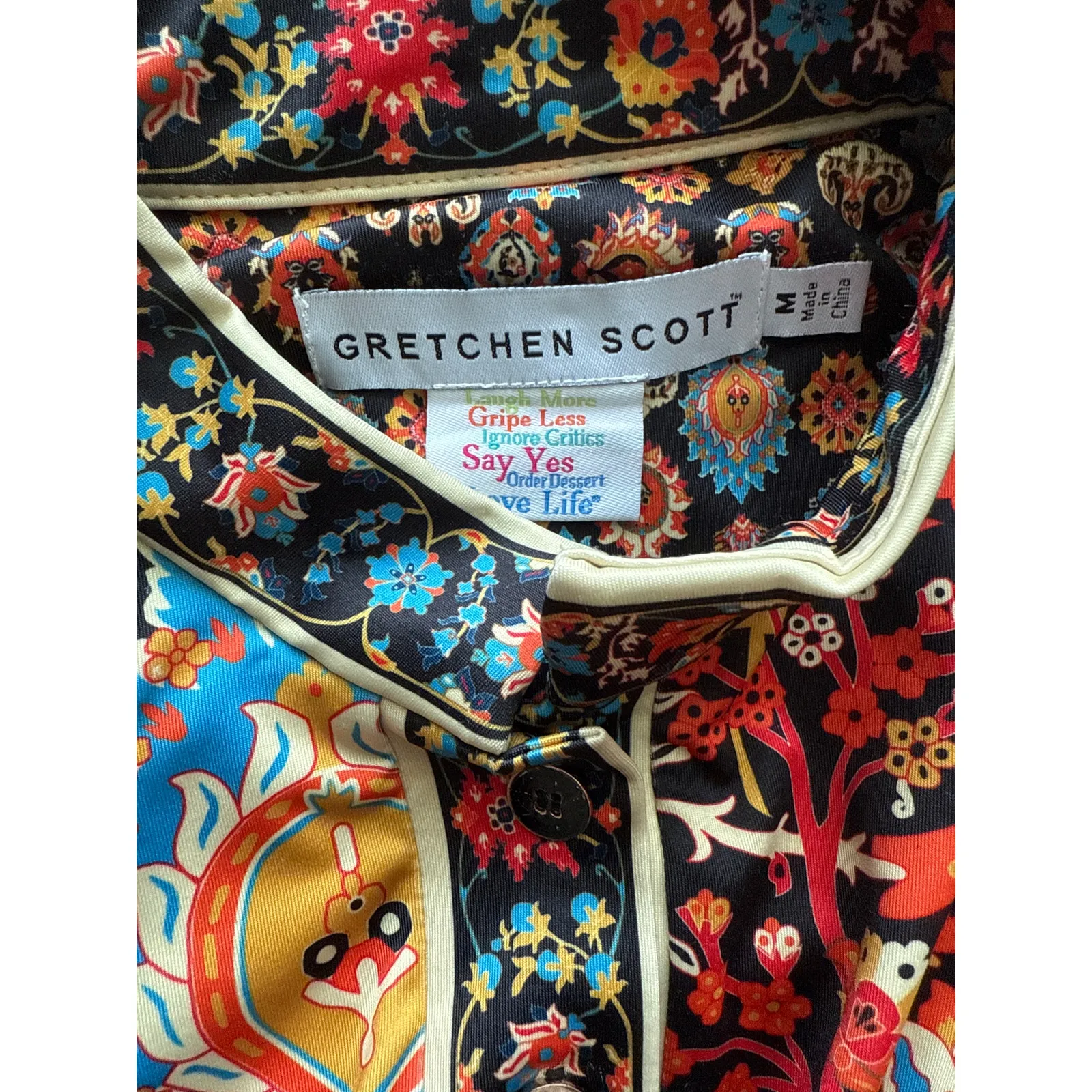 Gretchen Scott Mandarin Jersey Midi Dress Carpet Black Multi Size Medium Red - Image 8